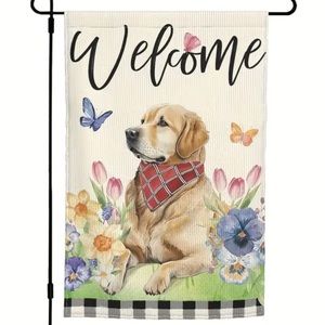 NIP WELCOME Double Sided Polyester Garden Flag 
1pc, 12” x 18” Golden Retriever